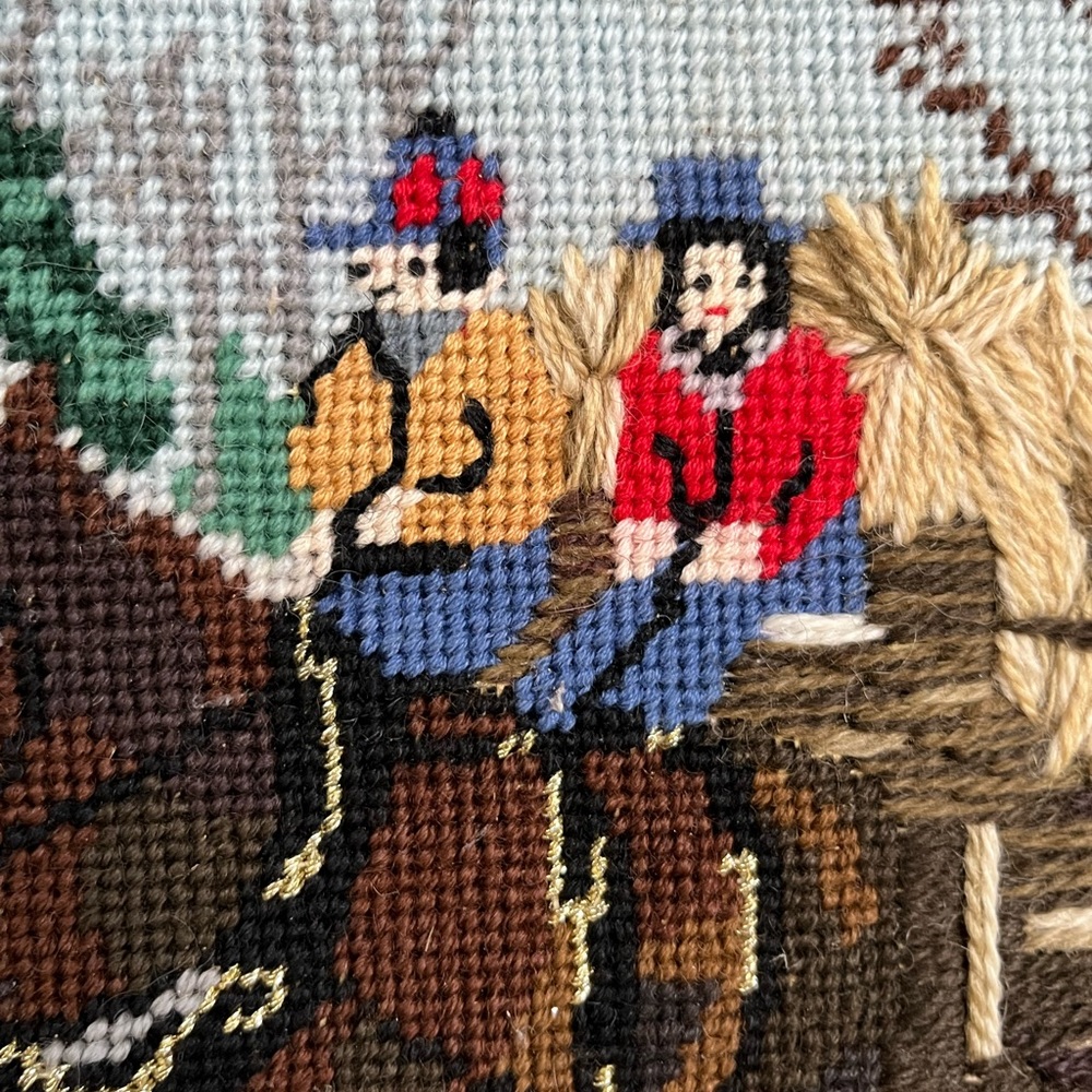 VTG Needlepoint Clydesdale Horses Winter Wagon Snow - Picture 2 of 7